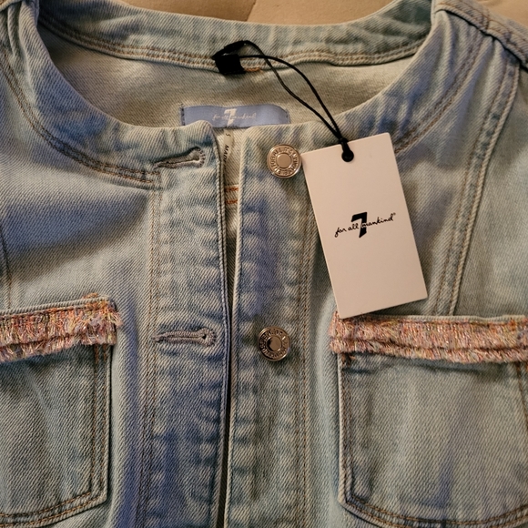 7 for all mankind denim jacket pink trim size  S new with tag - Picture 14 of 15
